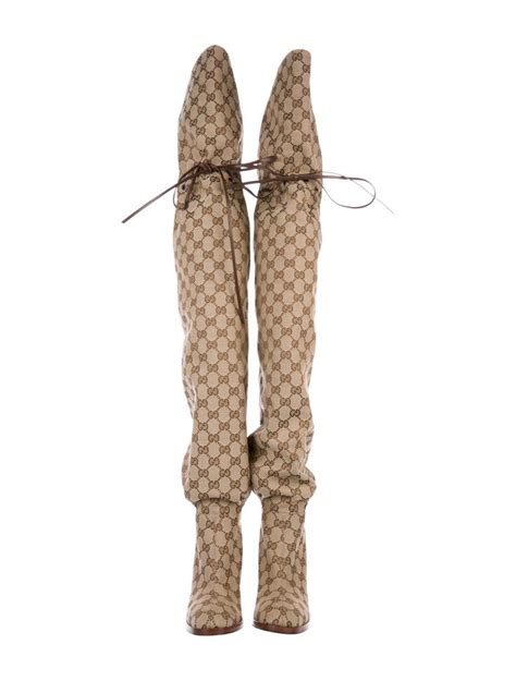 gucci monogram riding boots|Gucci print thigh high boots.